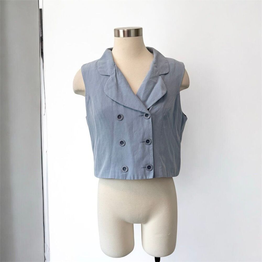 Vintage 1990s Mixit Silk Blue Vest Large Double Breasted